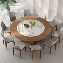 新中式2米圆形餐桌纯实木岩板内嵌转盘10人家用北蜡木大圆桌
