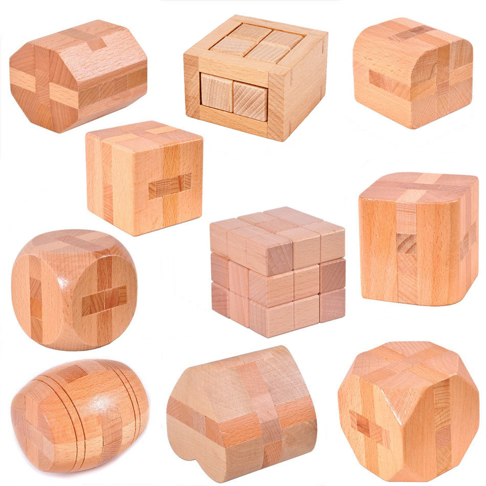 Wooden Educational Toys Burr Puzzle Burr Puzzle Octahedral Puzzle Box Room Lock Cube Lock Fourteen-Sided Dice Lock