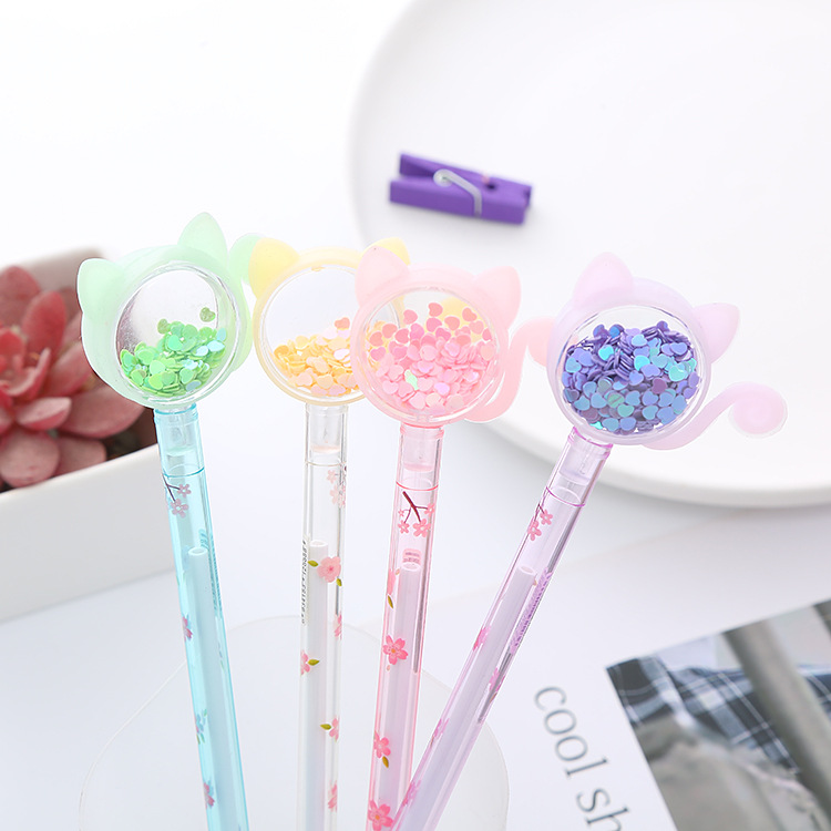 INS Good-looking Sequined Kitten Gel Pen Cute Cat Student Pen Creative Office Stationery Water-Based Sign Pen