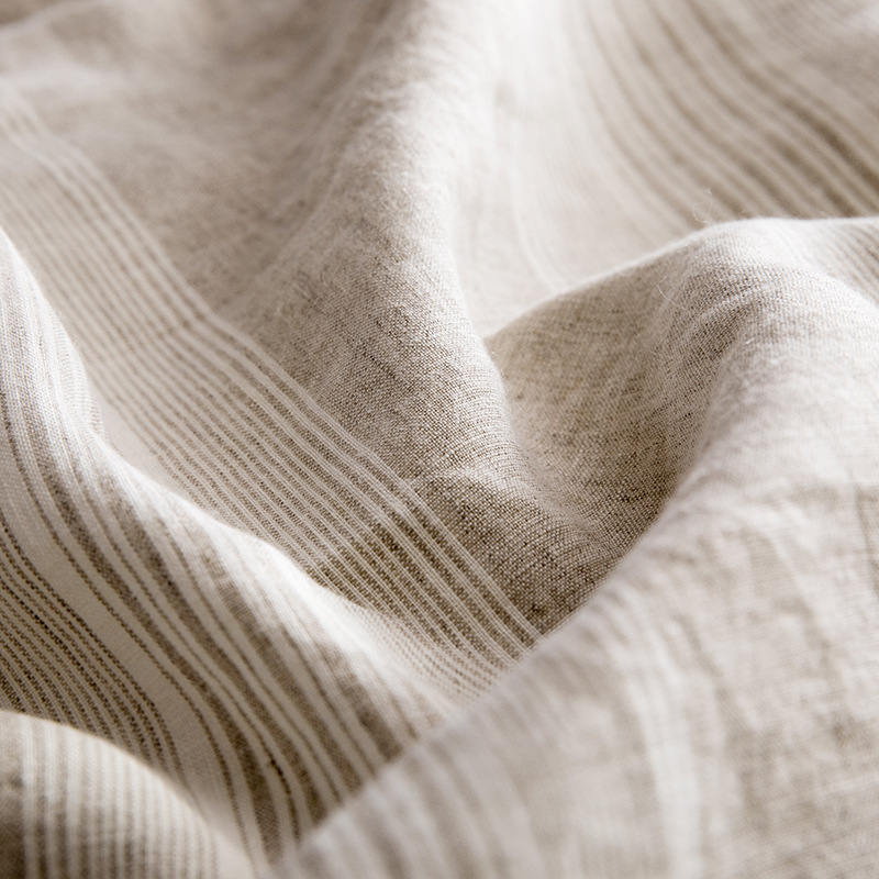 法国进口雨露麻 纯正100%亚麻色织条格四件套 品味五星酒店奢享