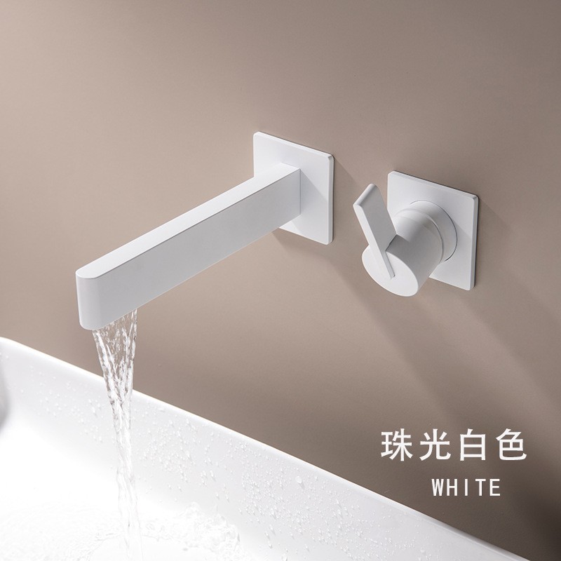 德国汉斯灰色全铜暗装入墙式瀑布面盆龙头冷热隐藏洗脸盆水龙头