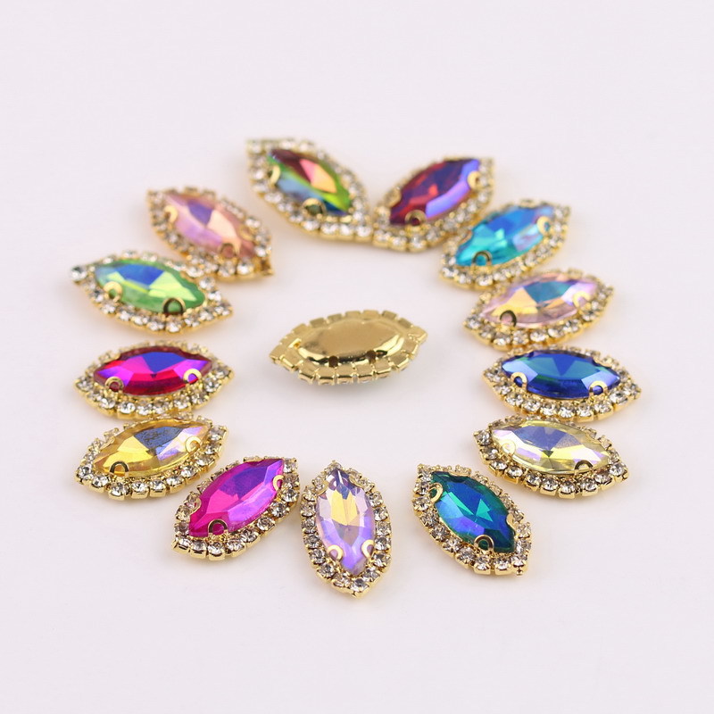 Horse Eye-Shaped Glass Rhinestones Claw Surrounding Border Ornament Accessories Hand Sewing Drill DIY Nail Stickers Rhinestone-Encrusted Chain Clothing Material