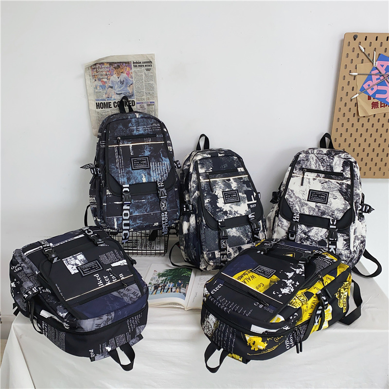 New College Students' Backpack Korean Harajuku Large Capacity Graffiti Schoolbag Men's Outdoor Travel Computer Backpack