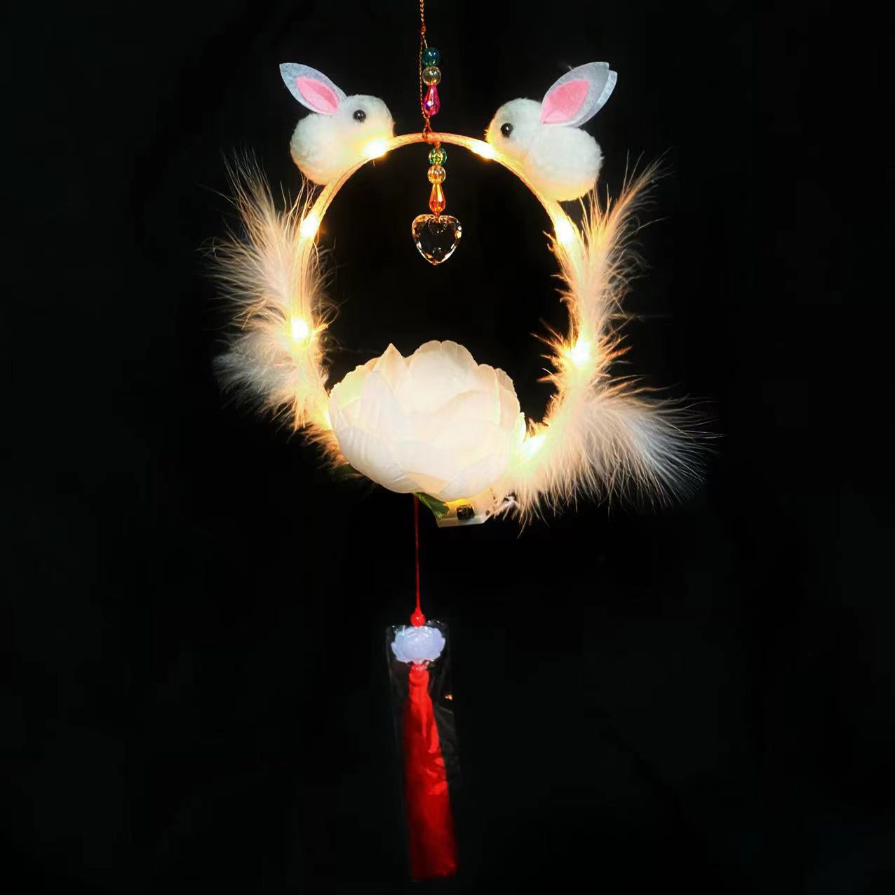 National Day Children's Handmade DIY Rabbit Festive Lantern Stall Portable Ancient Style Luminous GD Jade Hare DIY Creative Lantern