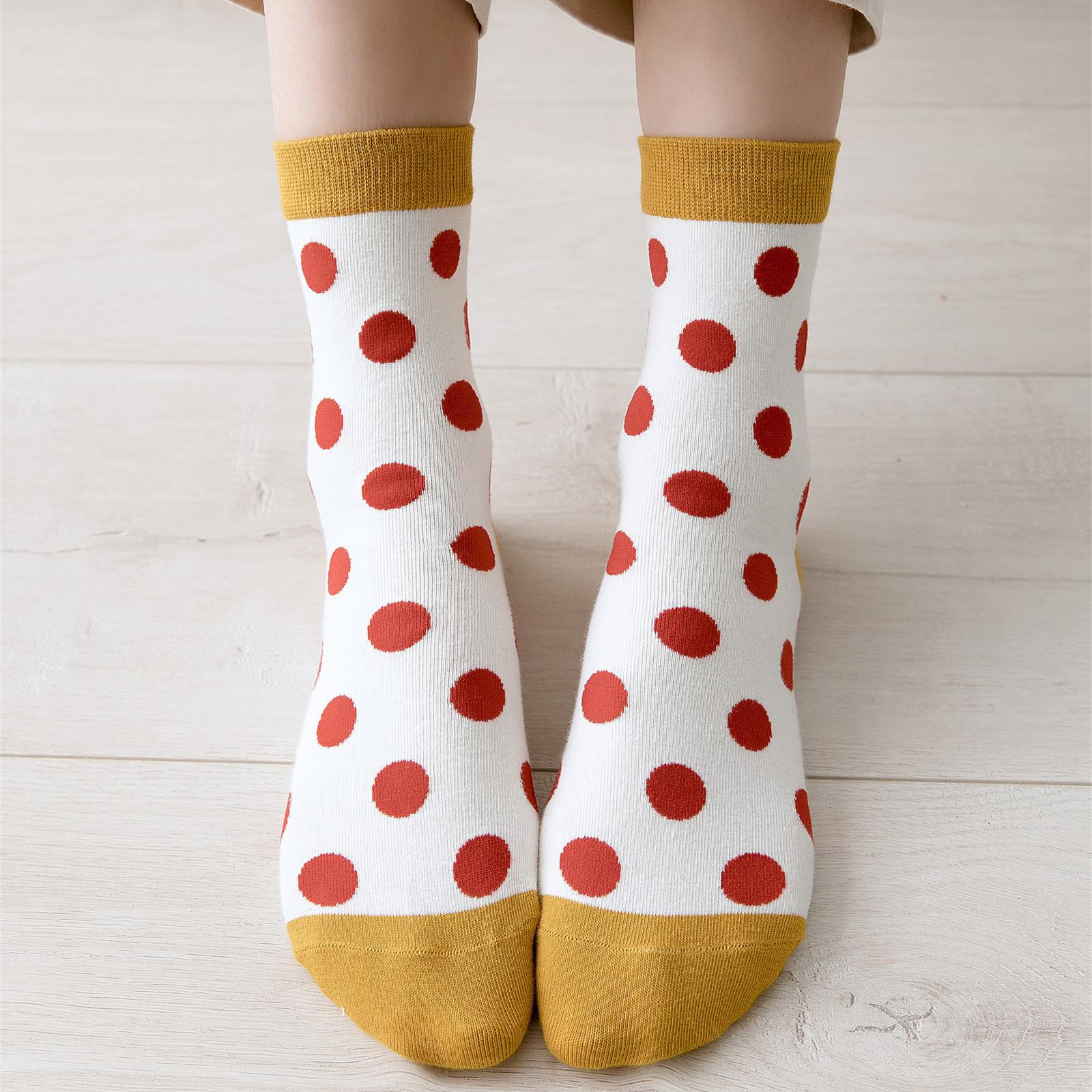 Foreign Trade Socks Women's Autumn and Winter Women's Socks Combed Cotton Women's Mid Tube Stockings Dots European and American Style Students' Socks Logo Custom Socks