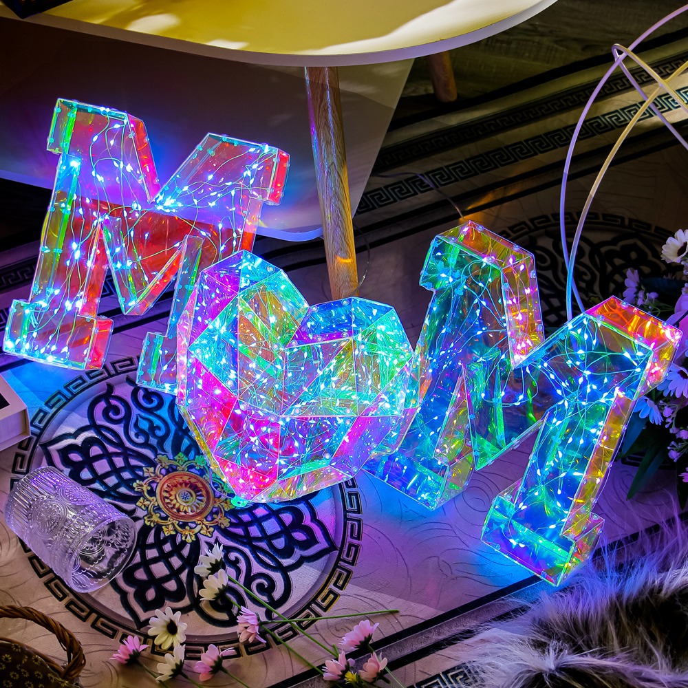 Cross-Border Colorful Led Luminous Characters Love Gift Birthday Party Mother's Day Father's Day Confession Decoration Ambience Light Gift