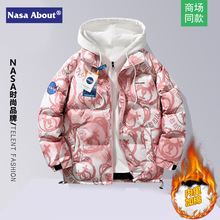 NASA满印小熊棉服男冬季假两件宽松加厚棉袄潮牌情侣羽绒棉衣外套