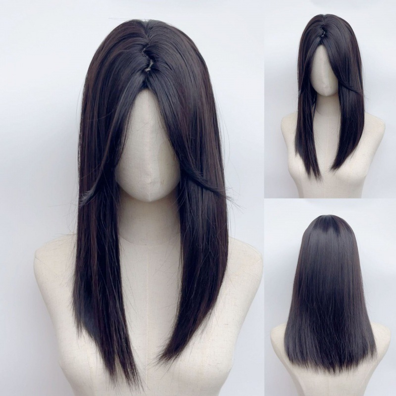 假发女生黑棕色中分刘海长直发气质自然逼真黑长直全头套式-阿里巴巴