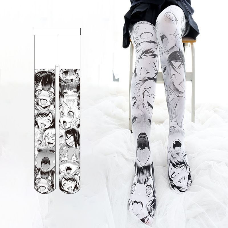 二次元白丝袜ahegao表情动漫短裙制服套装趣情打底裤高潮脸阿嘿