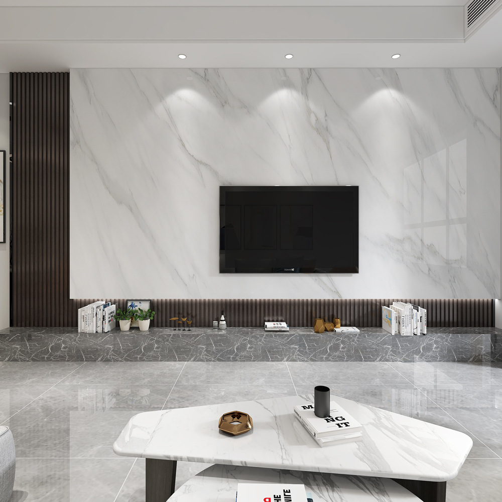 岩板电视背景墙壁纸大理石格栅竹木纤维板护墙板客厅影视墙布壁画