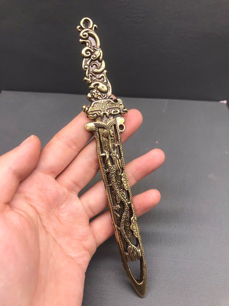 古玩杂项仿古黄铜兵器文玩古玩 黄铜小宝剑工艺品 一件代发