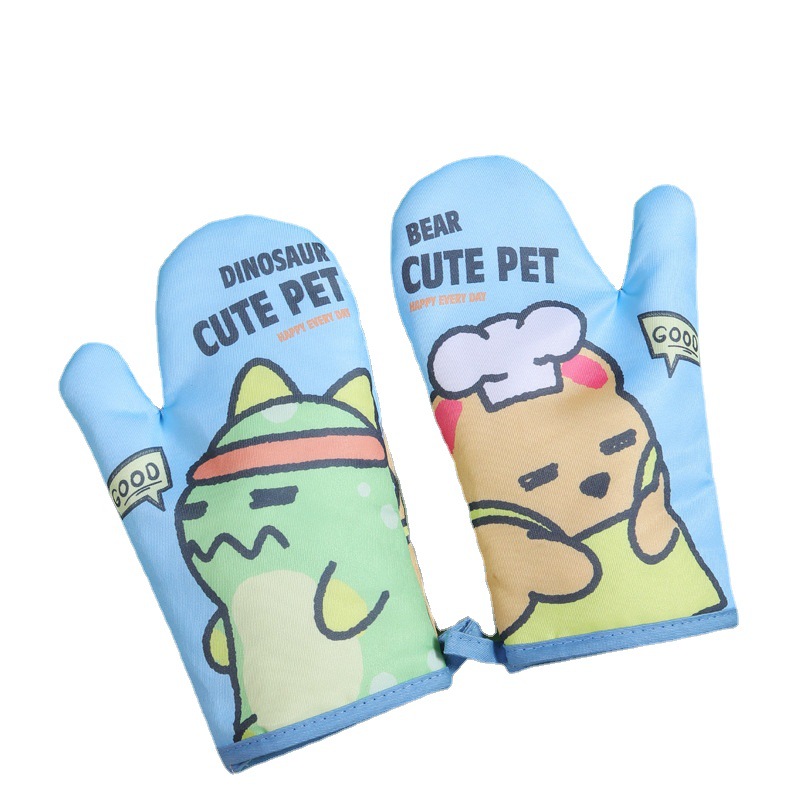 [Cartoon Heat Insulation Anti-Hot Gloves] Oven Gloves Thickened Kitchen Baking Non-Slip Microwave Oven Gloves High Temperature Resistant