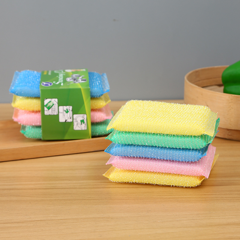 Kitchen Color Sponge Cleaning Wipe Brush Pot Dishwashing with Steel Wire Sponge Brush King Scouring Pad Factory Wholesale