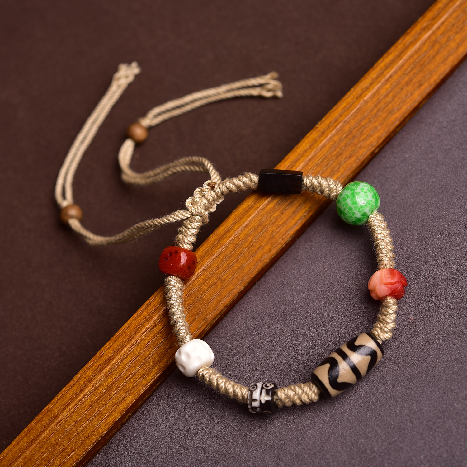 藏式手搓棉绳手绳可调节编绳多宝手链纯手工编织绳天珠国潮民族风