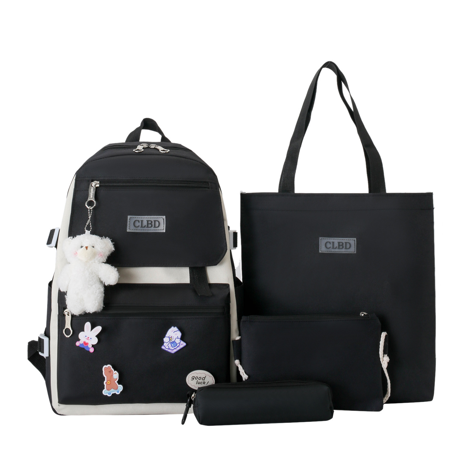 New Student Four-Piece Set Schoolbag Wholesale Large Capacity Fresh Girl Backpack Korean Style Solid Color Backpack