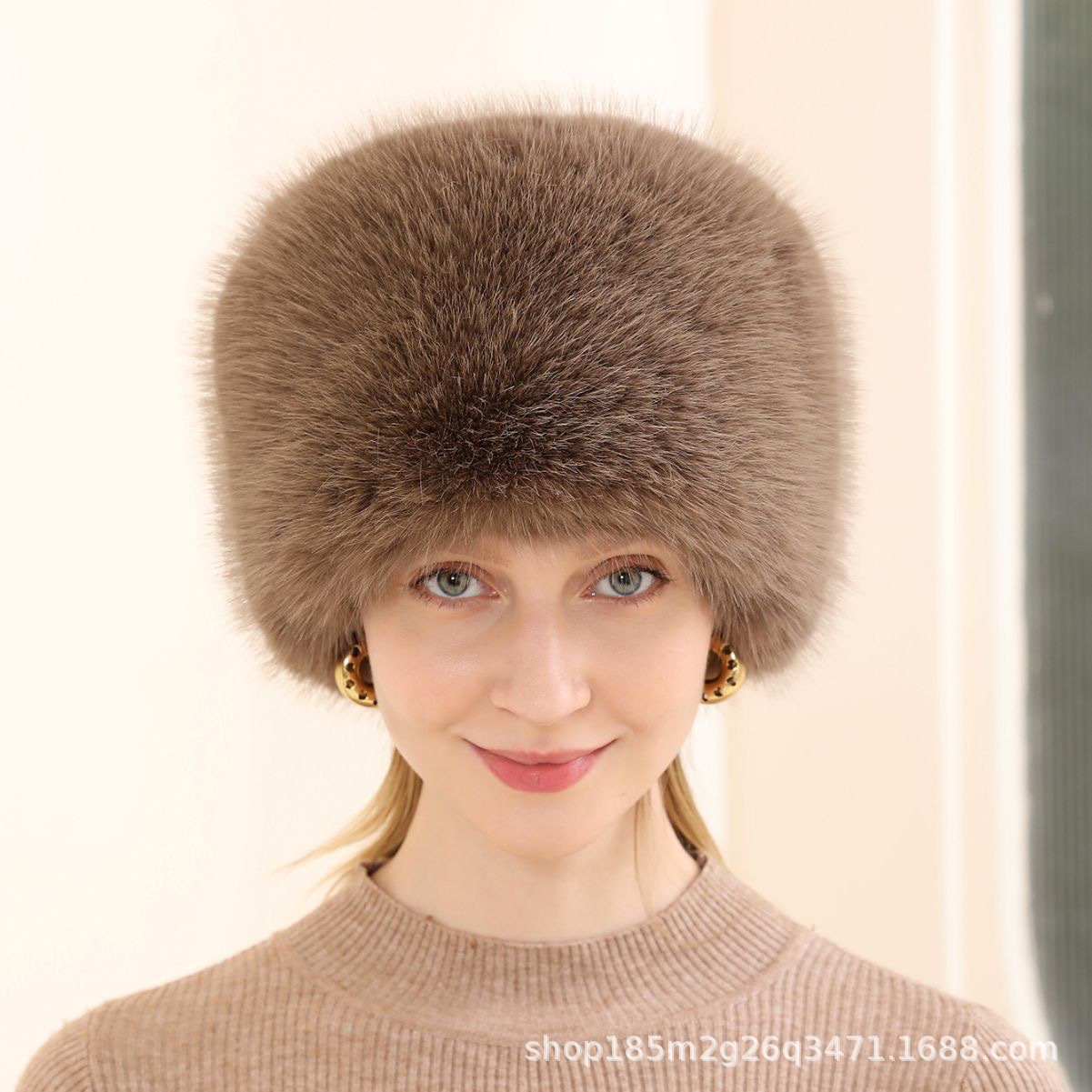 新款狐狸毛皮草秋冬保暖盆帽护耳甜美时尚韩版帽潮流女户外帽子