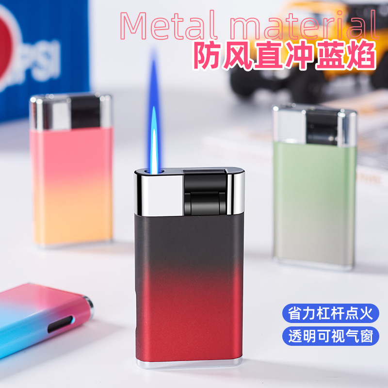 Windproof Lighter Blue Flame Torch Lighter Wind-Resist Tool Visual Transom Gradient Metal Lighter