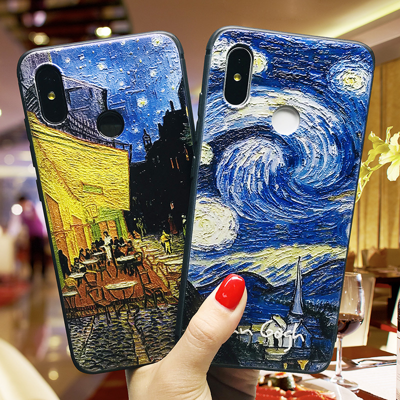 潮牌适用小米8手机壳油画浮雕小米10青春版星夜磨砂跨境k30代发