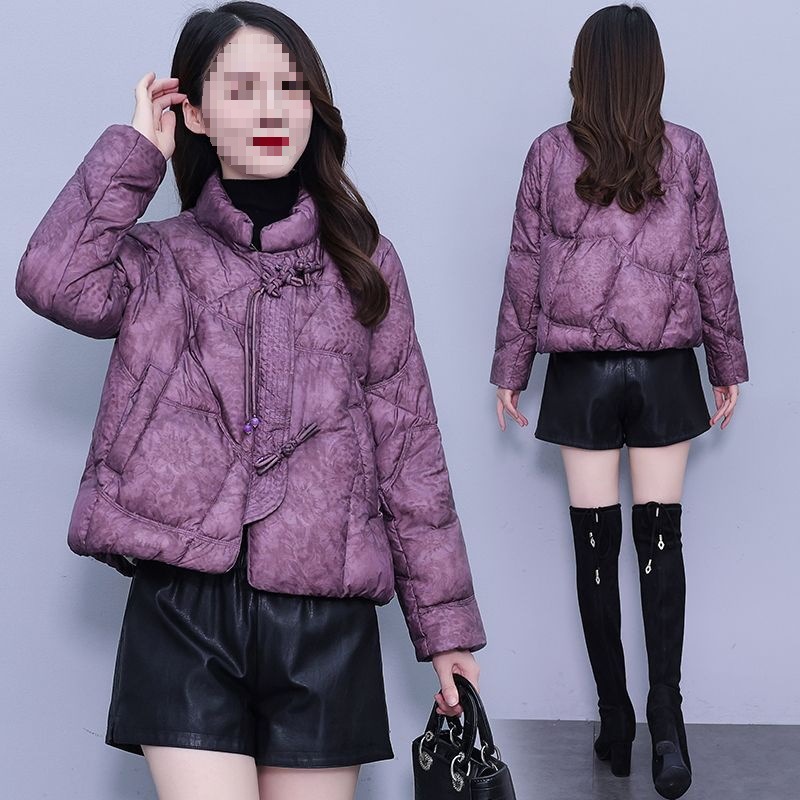 妈妈装花色羽绒服2025冬新款短款中老年女装宽松大码洋气国风外套