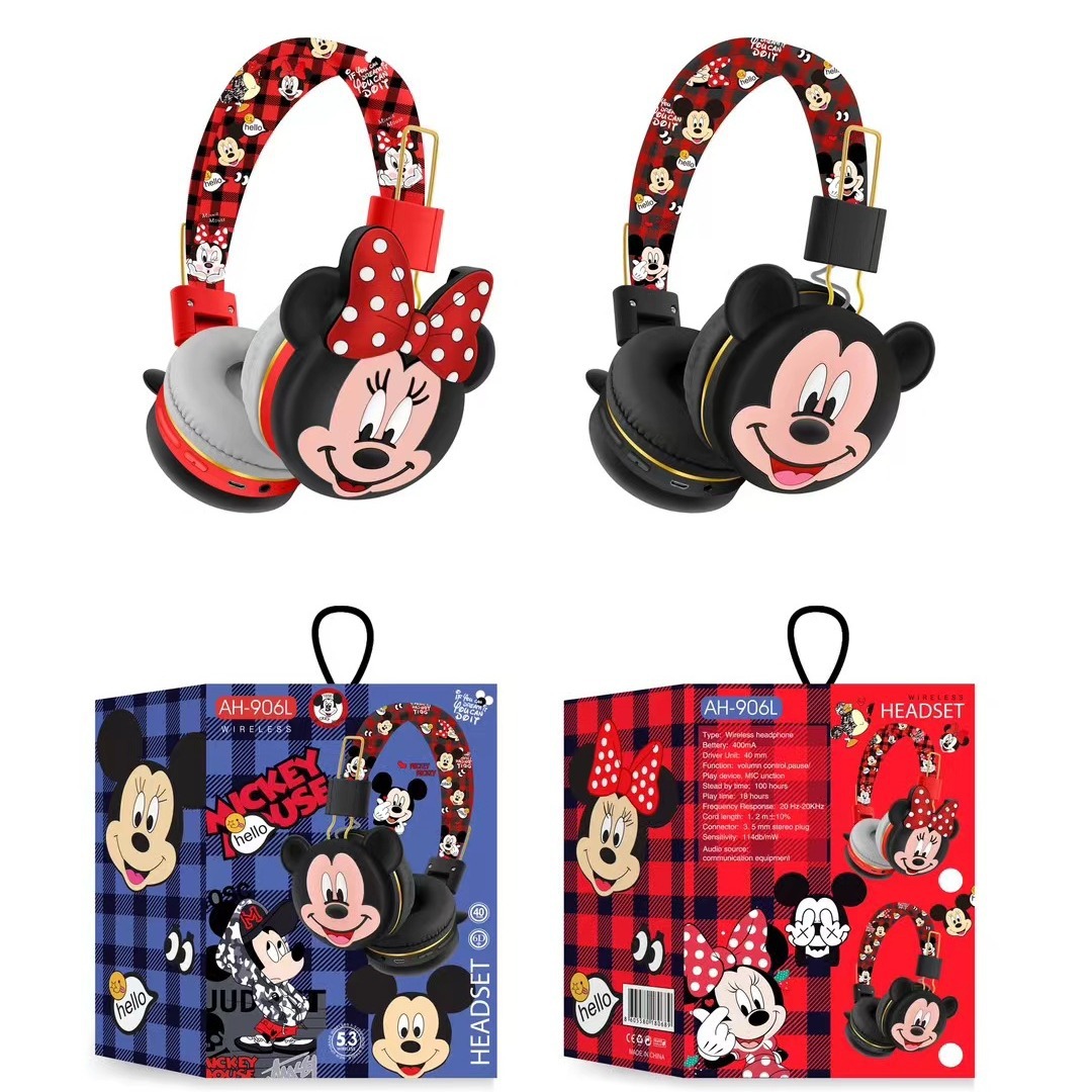 foreign trade new ah-906l headset cartoon mickey minnie image simple cute bluetooth stereo headset