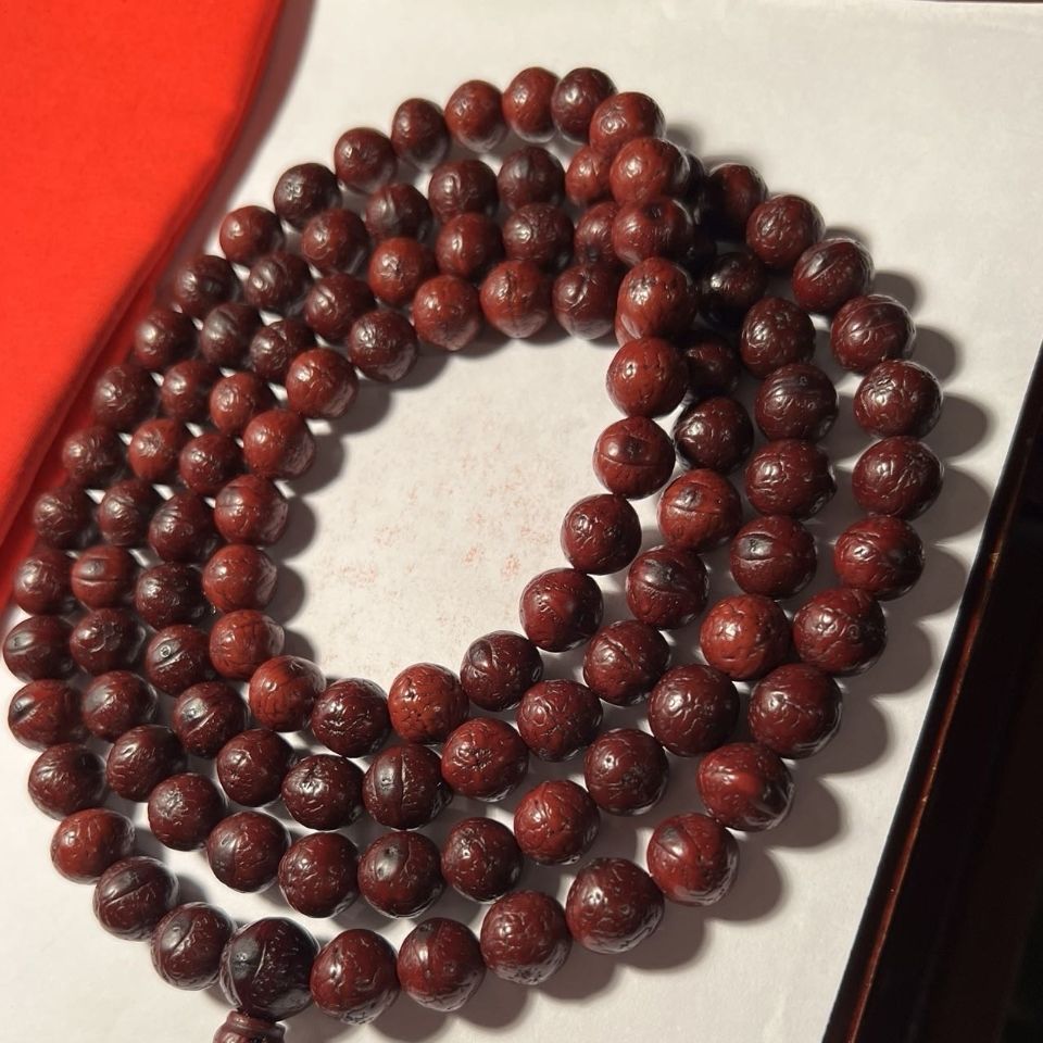 藏区藏传包浆风化枣红色巨美108颗老凤眼菩提文玩佛珠念珠男女士