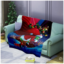 跨境周边卡通圣诞绿毛怪法兰绒毛毯沙发卧室办公宿舍盖毯数码印花