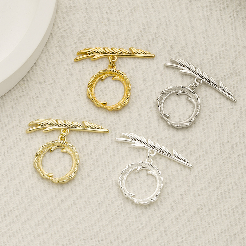 18k包金保色羽毛形时尚ot扣手工配件diy手链珍珠项链连接扣收尾扣