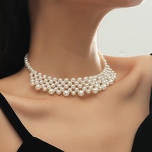 夏仿珍珠女锁骨短款项链简约时尚多层珍珠花样颈链波浪款