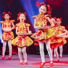 元旦儿童开门红喜庆服装打鼓服中国红舞蹈幼儿太平女儿鼓演出服装