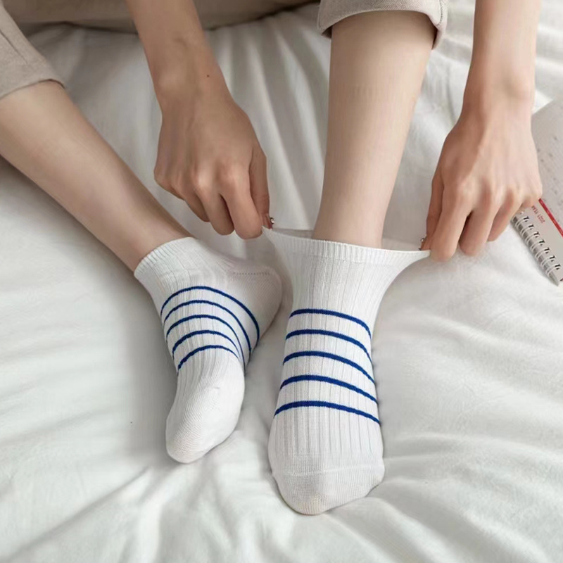 Yx Socks Women's Summer Socks Low-Cut Thin Cotton Socks Casual Short Tube Striped Boat Socks Women's Double Needle Women's Socks Wholesale