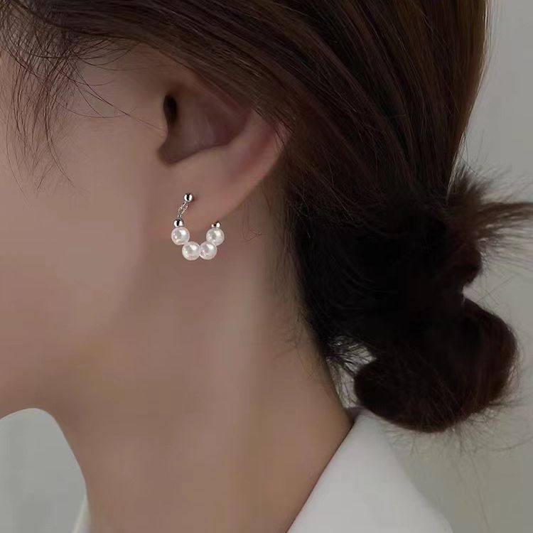 Korean-Style Pearl Earrings for Women Retro French Elegant High-Grade Light Luxury Earrings Summer 2023 New Earrings