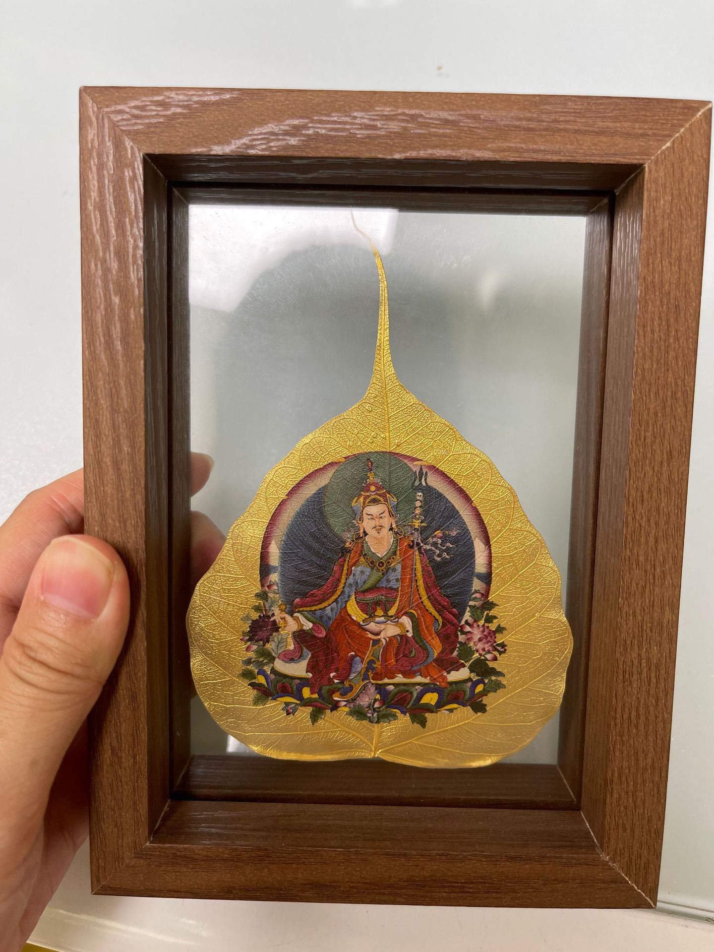 佛教用品菩提叶唐卡挂画相框藏传佛教文殊黄财神佛像画像家居摆设