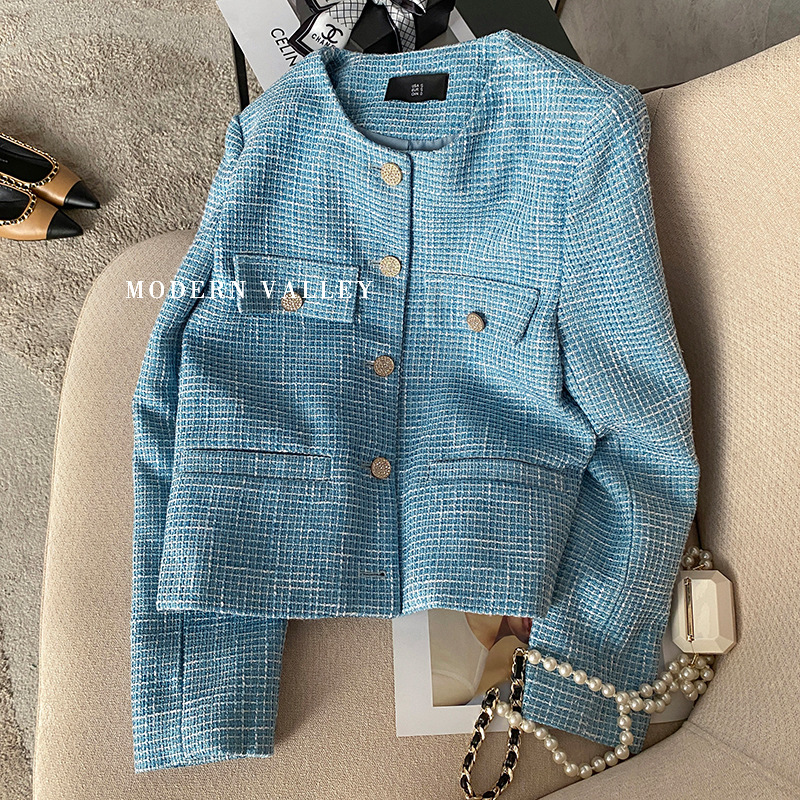 小众韩版设计感新品小香风夹克短外套2021秋冬粗花呢名媛风上衣女