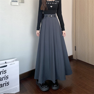 灰色西装半身裙女早春款高腰垂感气质百褶裙感a字大摆长裙子-阿里巴巴