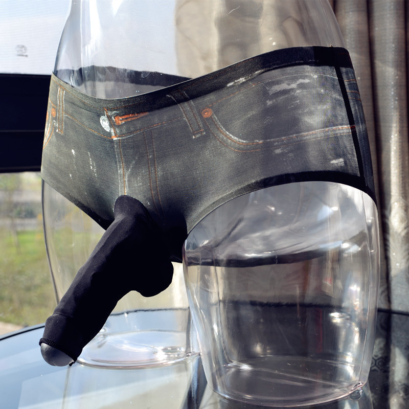 男士囊袋底腰内裤冰丝弹力仿牛仔3d立体印花情趣男士男jj套三角裤