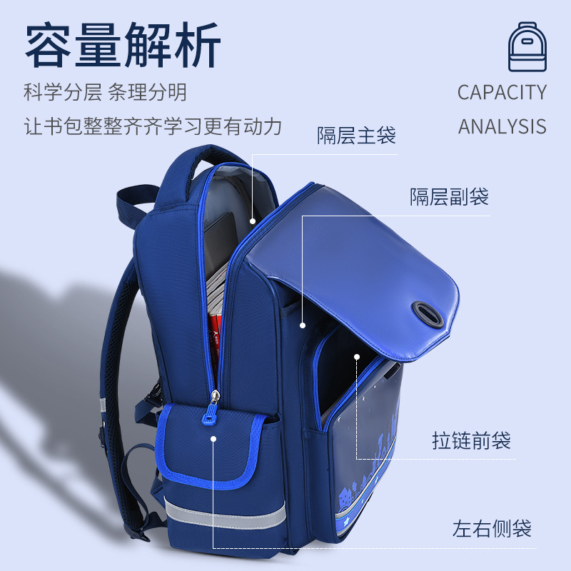 Primary School Student Schoolbag Wholesale Decompression Spine Protection Waterproof Pu Material Children Backpack Foreign Trade Cross-Border Hot