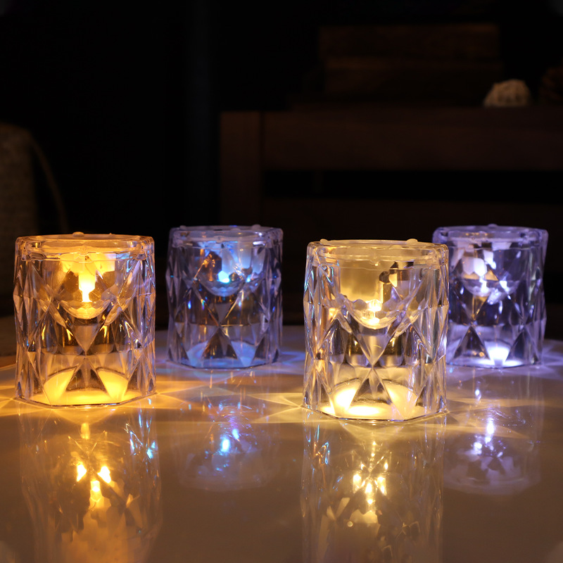 Cross-Border Hot Transparent Acrylic Simulation Glass Led Rose Crystal Small Night Lamp Romantic Atmosphere Candle Light