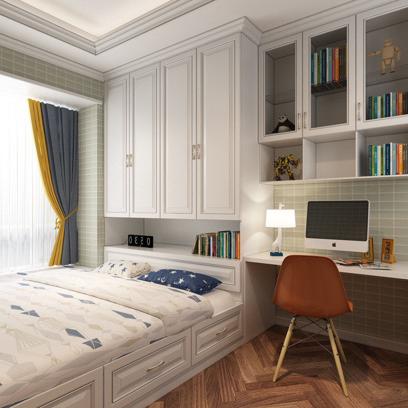 榻榻米床衣柜一体儿童床全屋家具榻榻米床衣柜一体实木卧室客厅飘窗