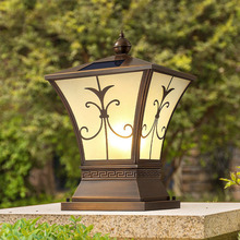全铜太阳能柱头灯户外围墙庭院灯别墅花园室外门柱灯大门口柱子灯