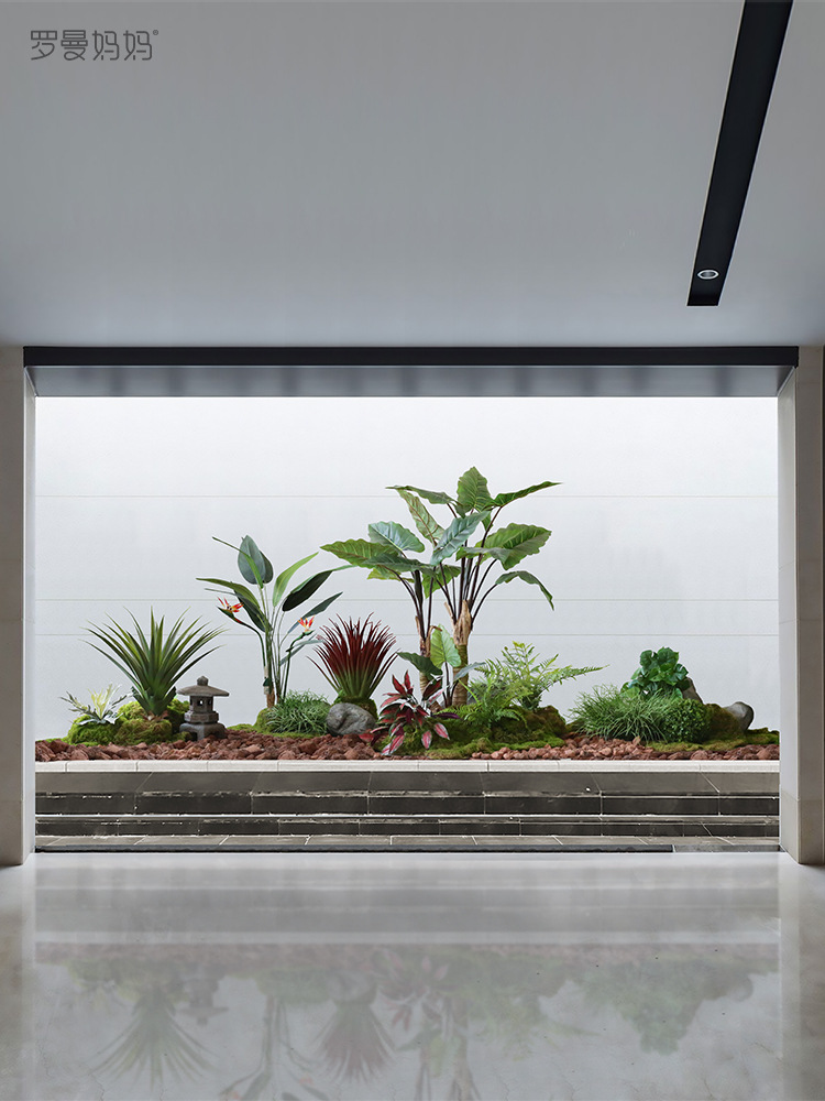 仿真绿植彩虹芋火山石组合假树室内客厅植物造景装饰摆件