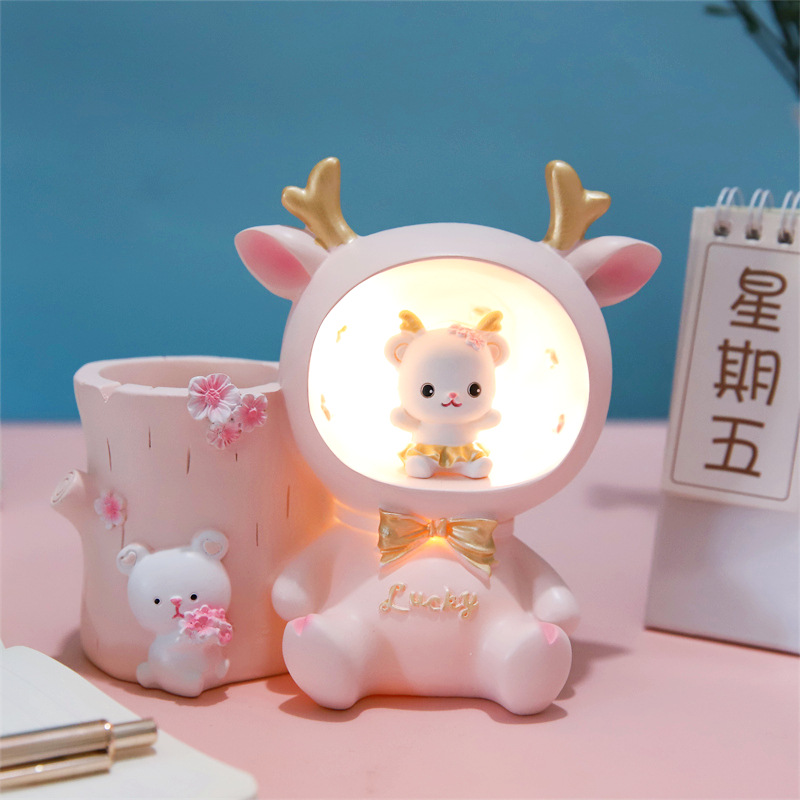 Creative Cute Bella Rabbit Pen Holder Lamp Multifunctional Star Light Storage Pen Holder Children Bedroom Table Decorative Ornaments