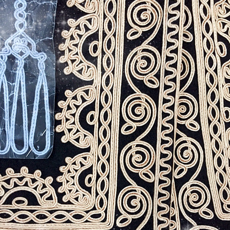 复古绣花 盘带绣电脑刺绣 服装手袋盘带绣绣花裁片 绳带绣