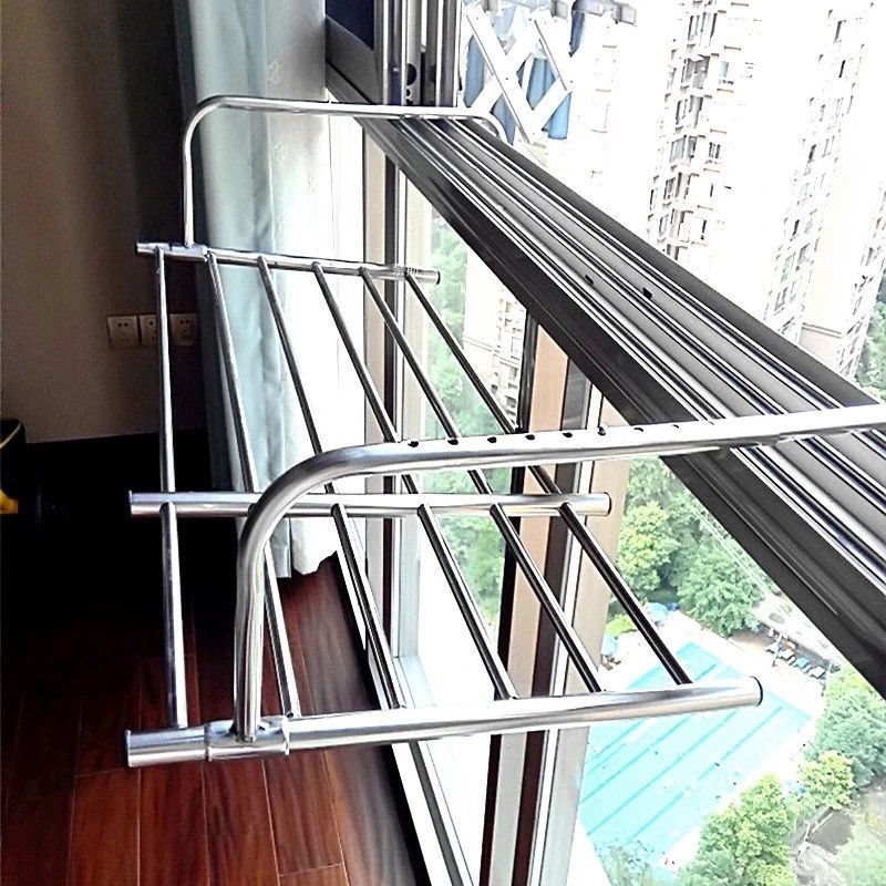 晾衣架折叠不锈钢高层窗外阳台可折叠免安装栏杆防盗网凉被晒衣架