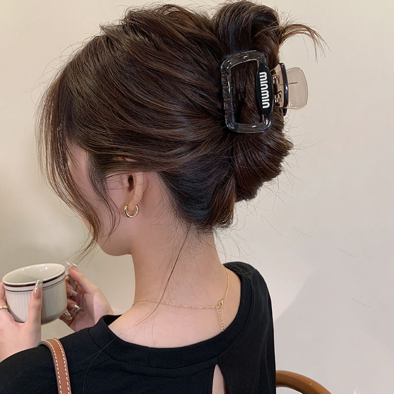 字母方形磨砂抓夹短发发夹女后脑勺发抓鲨鱼夹发饰小号黑色发量少