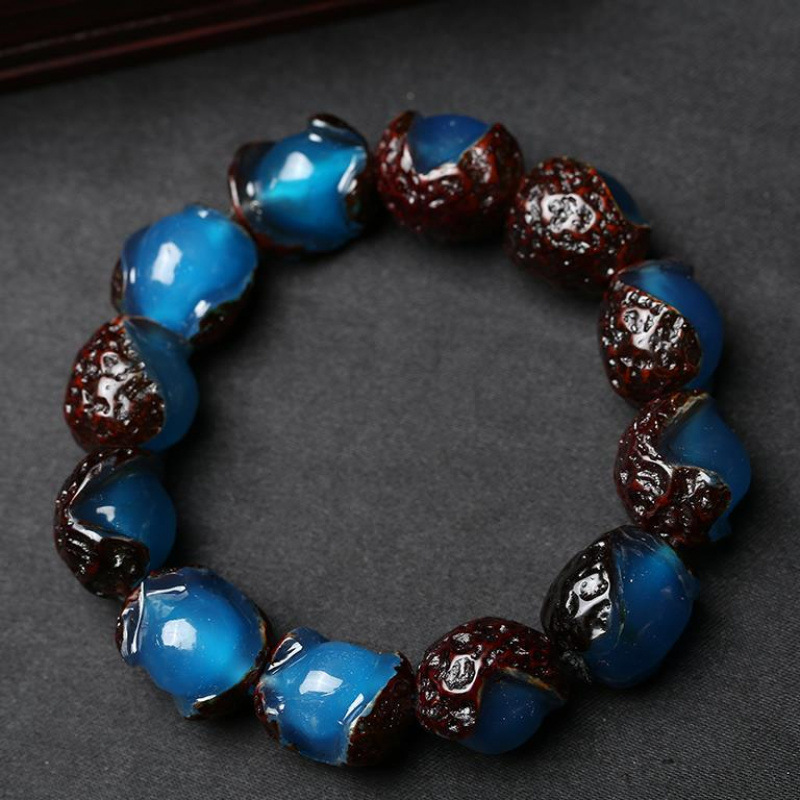 爆款二代带老皮蓝珀手串 男女款蜜蜡蓝精灵手链琥珀 生日-阿里巴巴