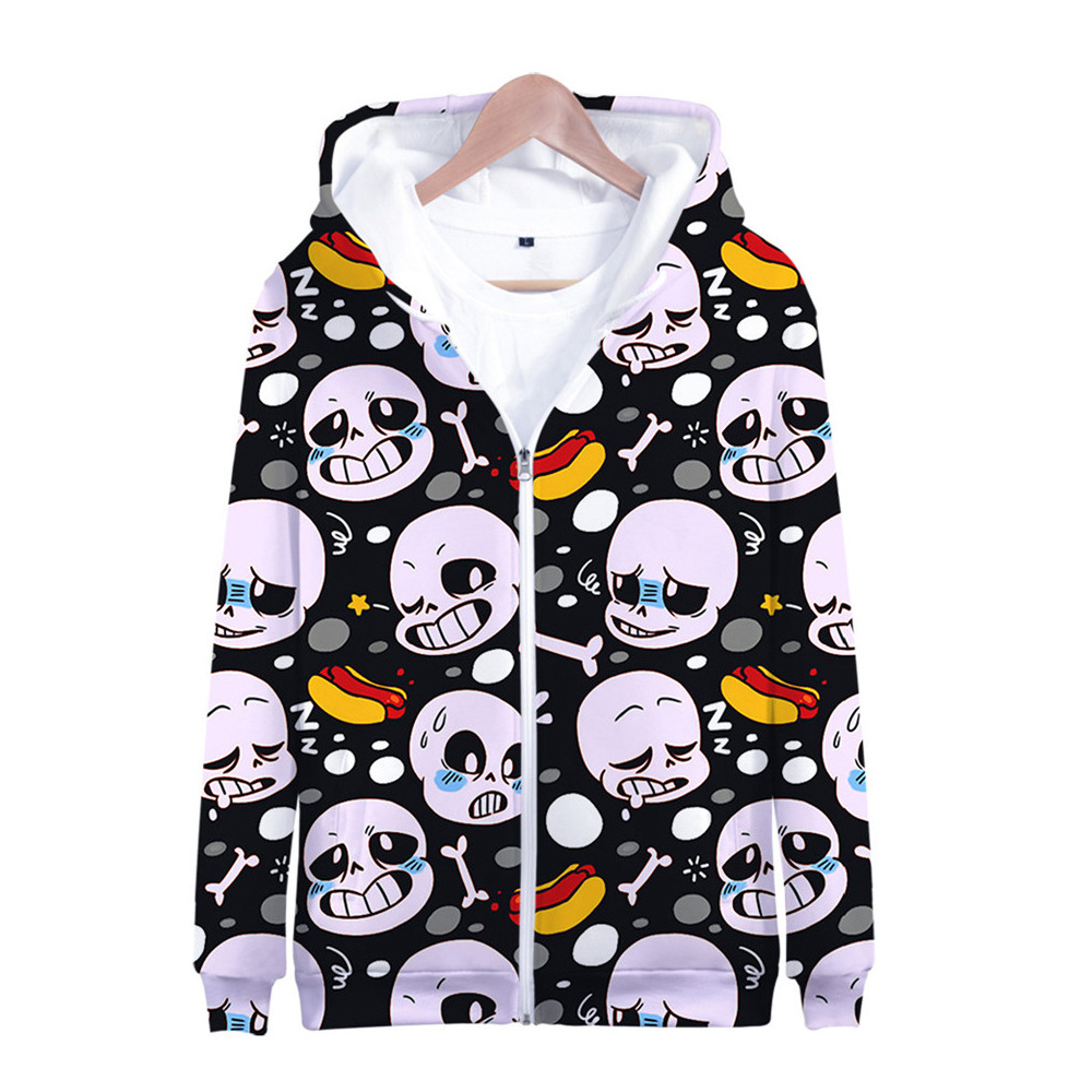 跨境新款 游戏周边传说之下sans印花夹克 男式拉链连帽衫一件代发