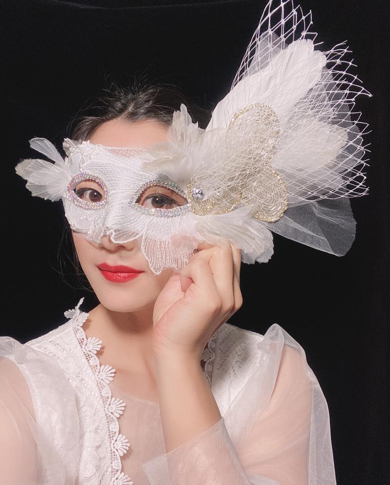 威尼斯万圣节化妆舞会派对cosplay神秘蕾丝奢华白色新娘面具