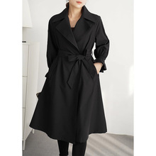 深圳23新款南油女装欧货泡泡袖设计感西装领中长款大衣风衣外套女