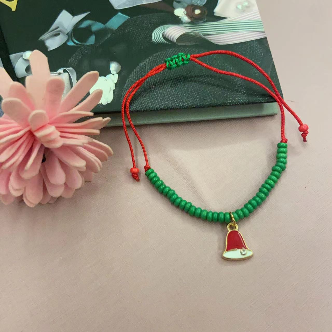 跨境节日礼品促销圣诞节元素锌合金滴油米珠手工编织绳可调节手链