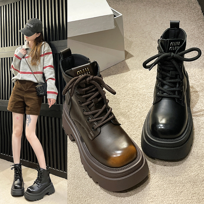 英伦风马丁靴女款2024年夏季新款帅气百搭复古粗跟洋气机车短靴潮